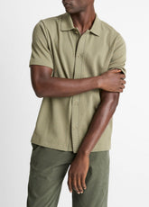 Jacquard-Knit Cotton Short-Sleeve Button-Front Shirt in Short Sleeve - SAGE/SYCAMORE
