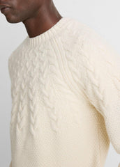 Airspun Merino Wool Cable-Yoke Sweater in Crew Neck - LIGHT DUNE