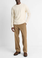 Airspun Merino Wool Cable-Yoke Sweater in Crew Neck - LIGHT DUNE
