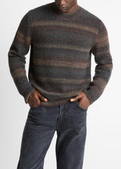 Space-Dye Shaker Wool-Blend Sweater in Crew Neck - HEATHER BLACK COMBO