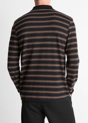 Striped Cotton-Blend Long-Sleeve Polo Shirt in Henleys & Polos - BLACK COMBO