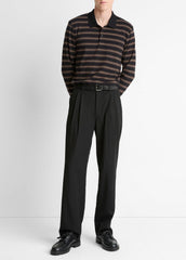 Striped Cotton-Blend Long-Sleeve Polo Shirt in Henleys & Polos - BLACK COMBO