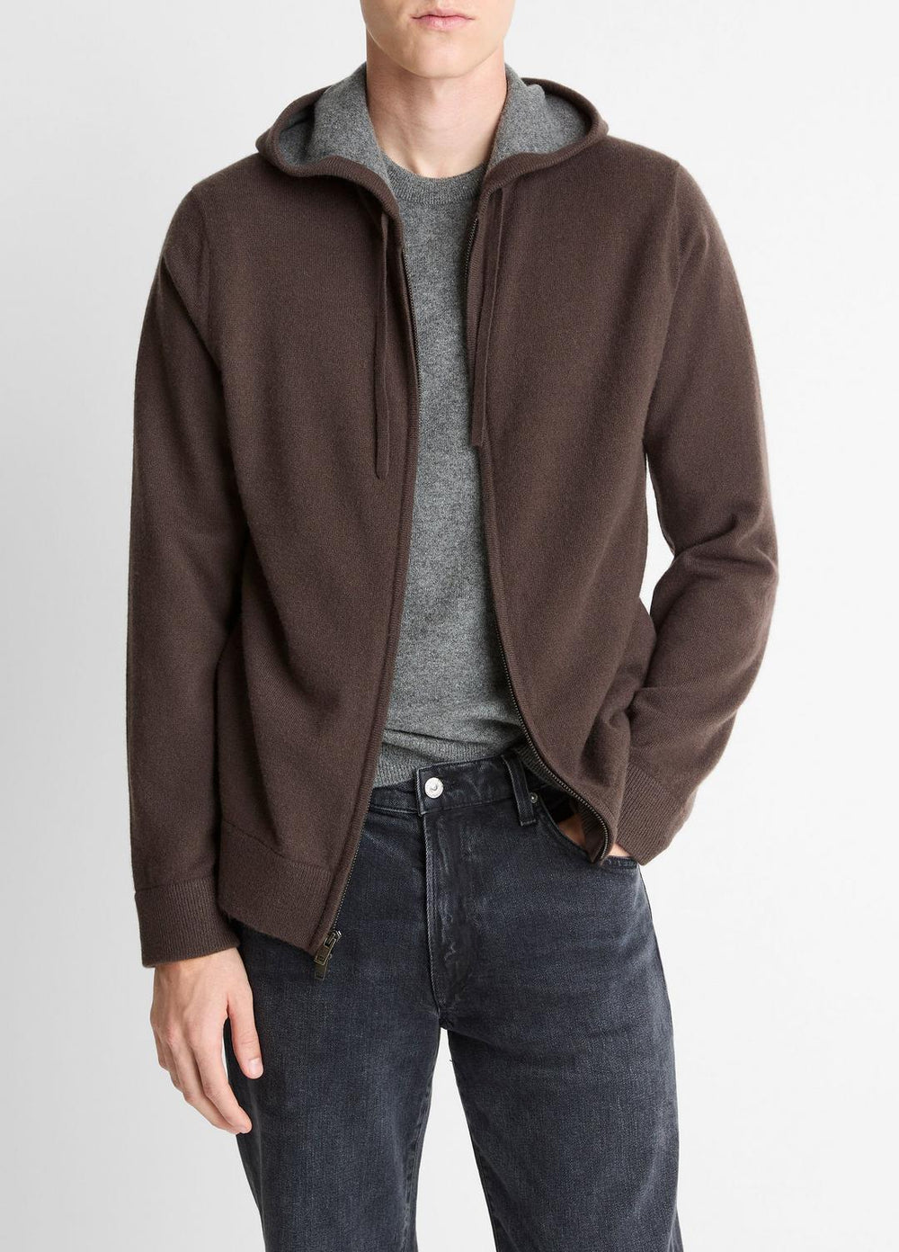Cashmere Zip-Front Hoodie in Sweatshirts & Hoodies - MISSION/MEDIUM HEATHER GREY