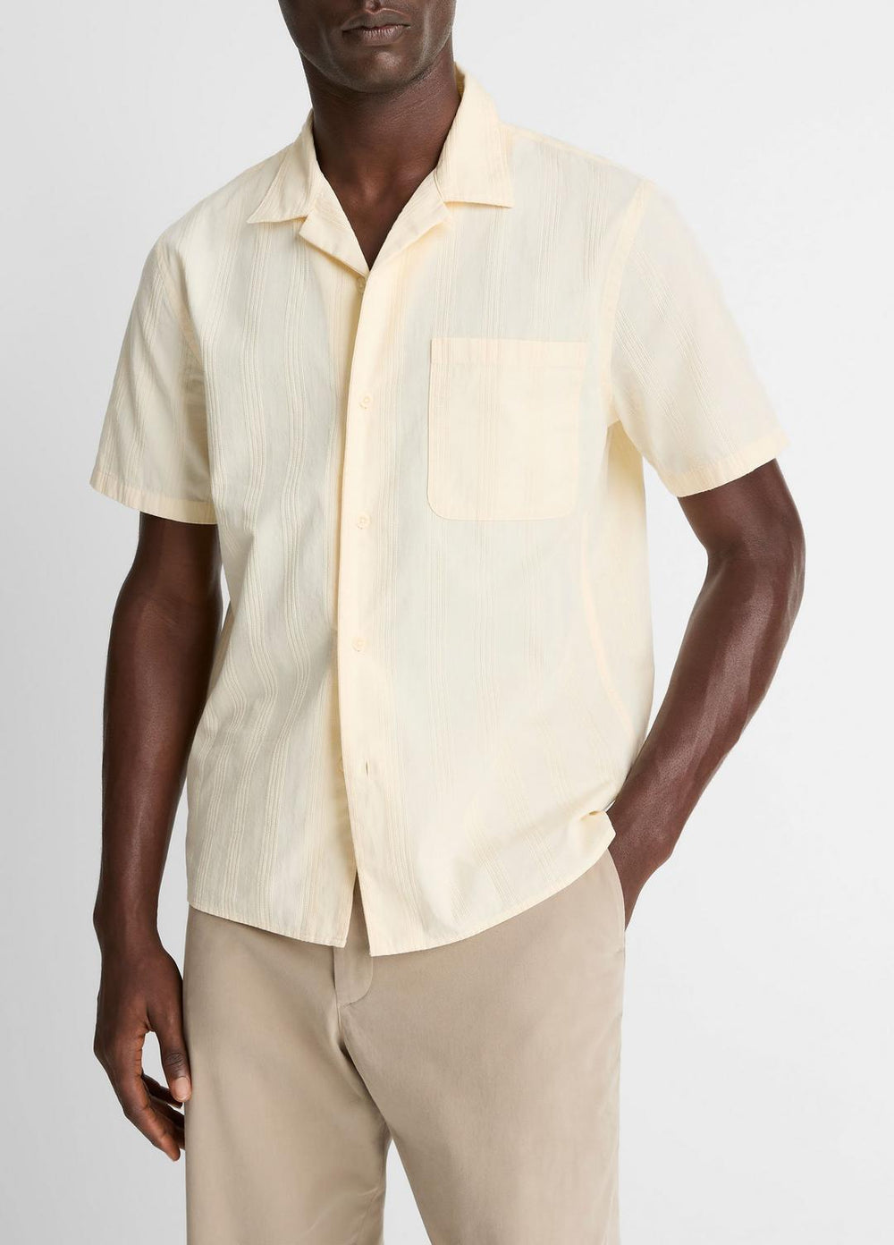 Union Stripe Cotton Short-Sleeve Loop-Collar Shirt in Short Sleeve - MEADOWLARK