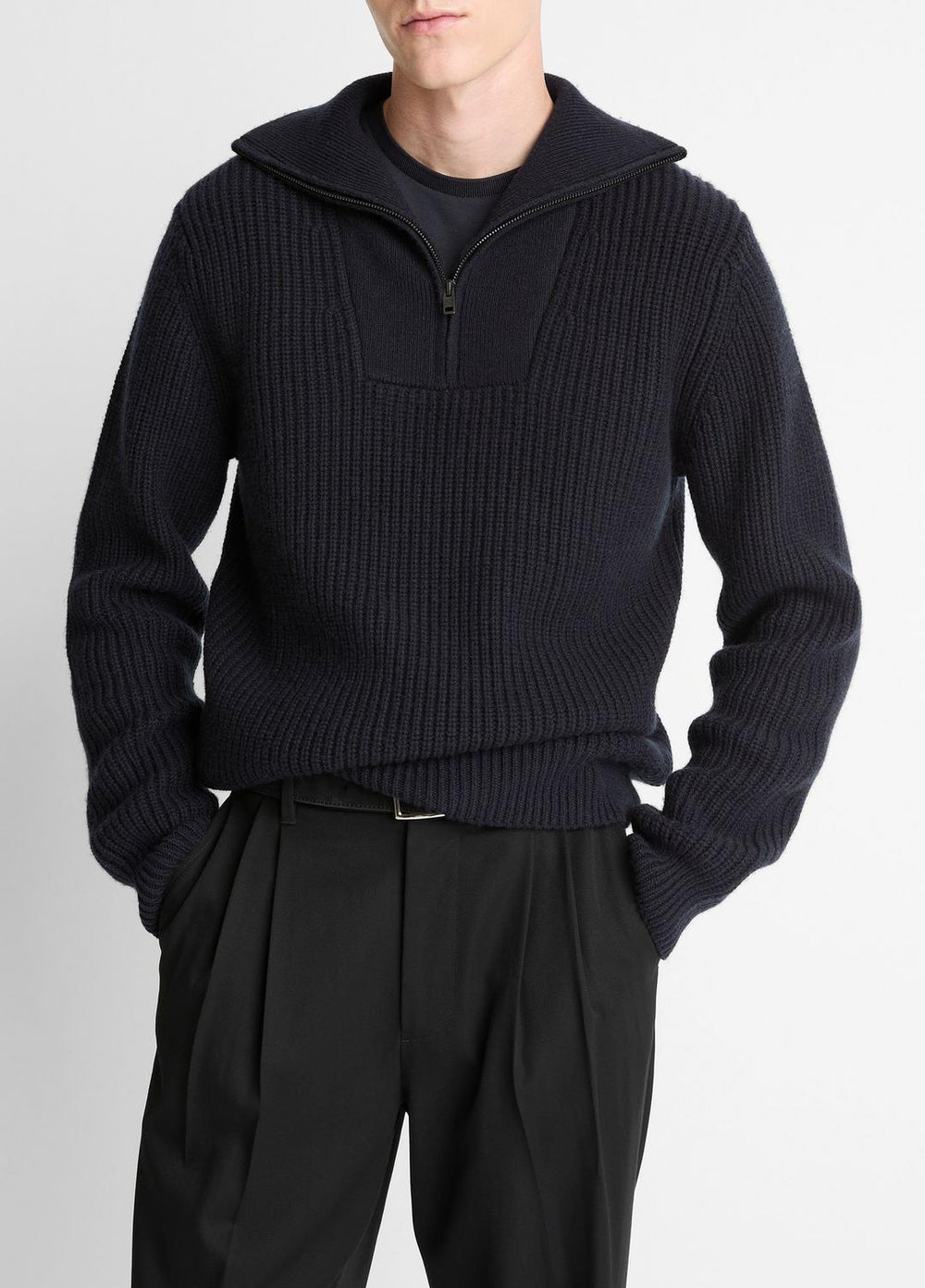 Heirloom Shaker Wool-Cashmere Quarter-Zip Sweater in Quarter Zip - COASTAL BLUE