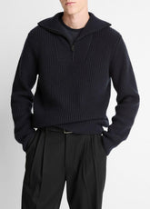 Heirloom Shaker Wool-Cashmere Quarter-Zip Sweater in Quarter Zip - COASTAL BLUE