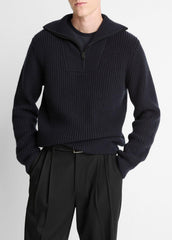 Heirloom Shaker Wool-Cashmere Quarter-Zip Sweater in Quarter Zip - COASTAL BLUE