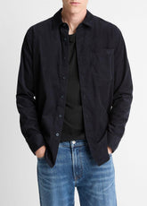 Italian Cotton Corduroy Button-Front Shirt in Long Sleeve - COASTAL BLUE