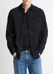 Italian Cotton Corduroy Button-Front Shirt in Long Sleeve - COASTAL BLUE