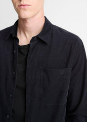 Italian Cotton Corduroy Button-Front Shirt in Long Sleeve - COASTAL BLUE