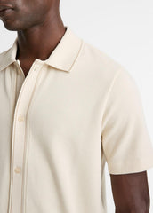 Jacquard-Knit Cotton Short-Sleeve Button-Front Shirt in Short Sleeve - BONE/RIVER SAND