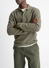 Basket-Weave Cotton Long-Sleeve Polo Shirt in Henleys & Polos - SYCAMORE