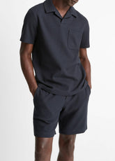 Seersucker-Knit Stretch-Cotton Short-Sleeve Johnny-Collar Shirt in Short Sleeve - COASTAL BLUE