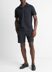 Seersucker-Knit Stretch-Cotton Short-Sleeve Johnny-Collar Shirt in Short Sleeve - COASTAL BLUE