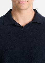 Plush Cashmere Johnny-Collar Polo in Sweaters - COASTAL BLUE