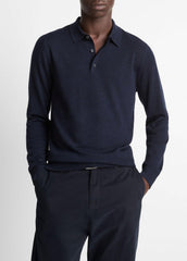 Wool Polo Sweater in Sweaters - COASTAL BLUE