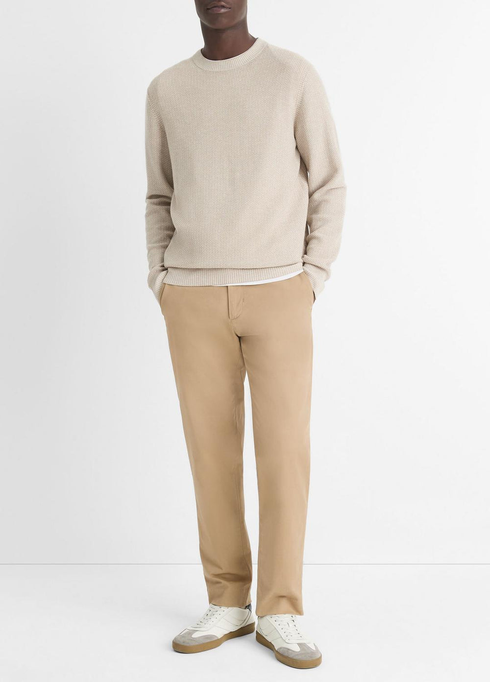 Geo-Jacquard Wool-Blend Crew Neck Sweater in Crew Neck - BRITISH KHAKI/CLASSIC CREAM