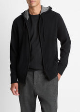 Cashmere Zip-Front Hoodie in Cashmere - BLACK/MEDIUM HEATHER GREY