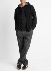 Cashmere Zip-Front Hoodie in Cashmere - BLACK/MEDIUM HEATHER GREY