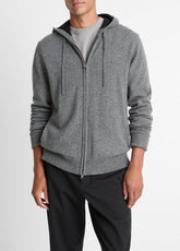 Cashmere Zip-Front Hoodie in Cashmere - MEDIUM HEATHER GREY/BLACK