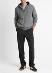 Cashmere Zip-Front Hoodie in Cashmere - MEDIUM HEATHER GREY/BLACK