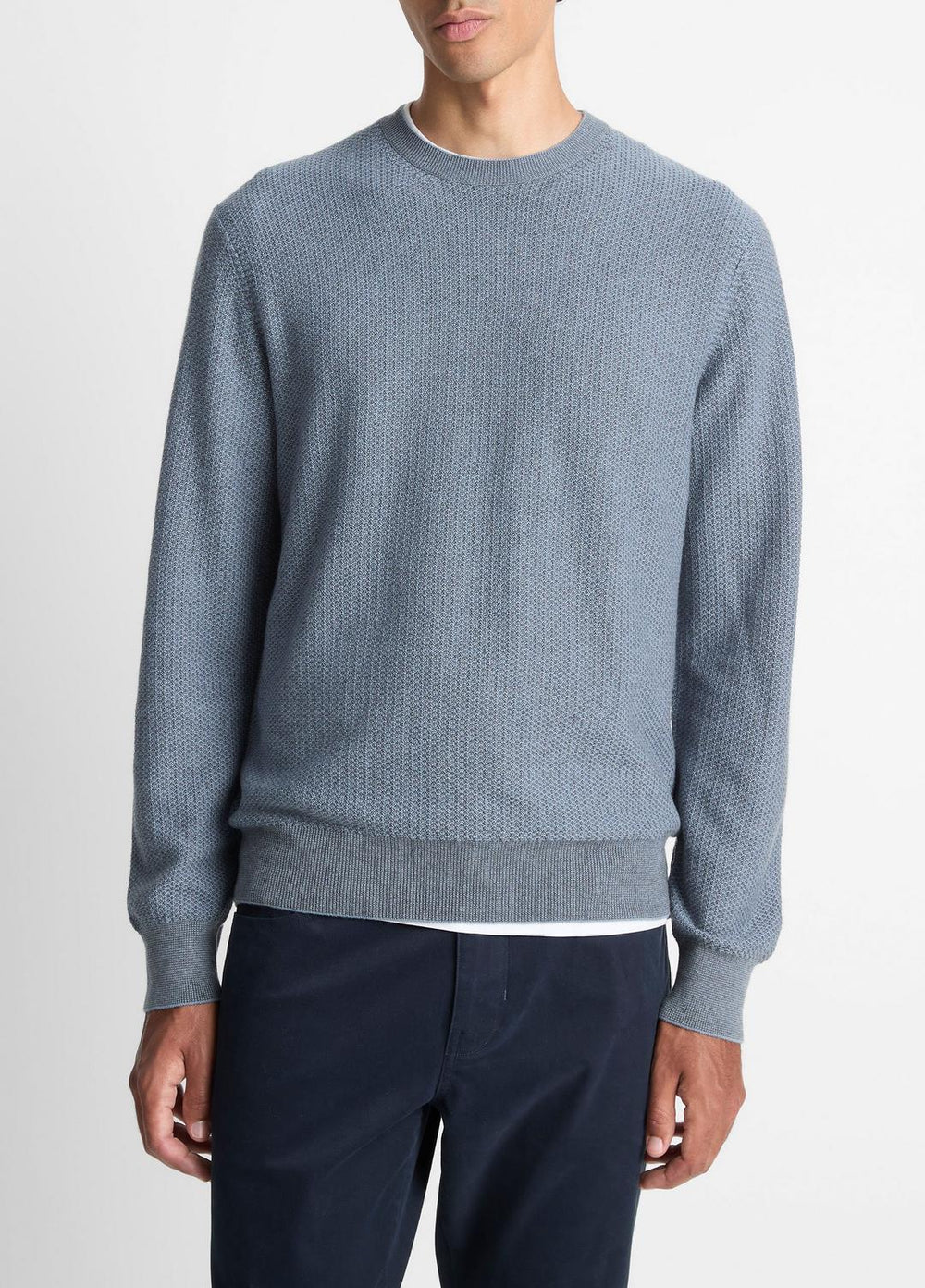 Geo-Jacquard Wool-Blend Crew Neck Sweater in Crew Neck - PARLOR BLUE/MEDIUM HEATHER GREY