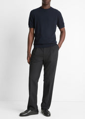 Featherweight Merino Wool-Cashmere Short-Sleeve Sweater in Crew Neck - COASTAL BLUE