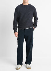 Geo-Jacquard Wool-Blend Crew Neck Sweater in Crew Neck - COASTAL BLUE/MEDIUM HEATHER GREY