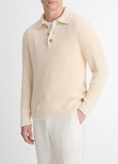 Shaker Italian Cotton-Blend Polo Sweater in Sweaters - BONE