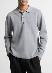 Italian Merino Wool Milano Polo Sweater in Sweaters - HEATHER GREY