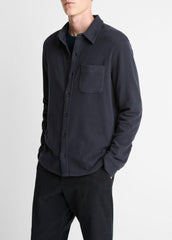 Knit Cotton-Blend Button-Front Shirt in Long Sleeve - COASTAL BLUE