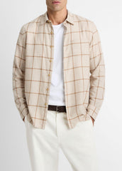 Rockery Plaid Cotton Button-Front Shirt in Long Sleeve - HEATHER OATMEAL/WALNUT