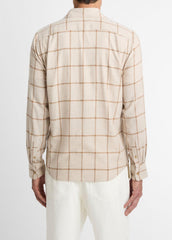 Rockery Plaid Cotton Button-Front Shirt in Long Sleeve - HEATHER OATMEAL/WALNUT