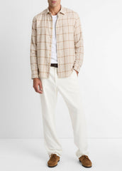 Rockery Plaid Cotton Button-Front Shirt in Long Sleeve - HEATHER OATMEAL/WALNUT