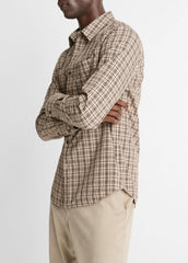 Great Falls Plaid Cotton Button-Front Shirt in Long Sleeve - RIVER SAND/MISSION