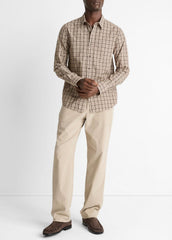 Great Falls Plaid Cotton Button-Front Shirt in Long Sleeve - RIVER SAND/MISSION