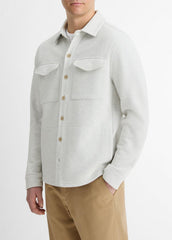 Double-Knit Cotton-Blend Piqué Shirt Jacket in Shirt Jackets - HEATHER WHITE/LIGHT HEATHER GREY