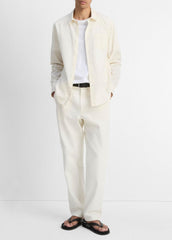 Cotton Chambray Button-Front Shirt in Long Sleeve - OFF WHITE