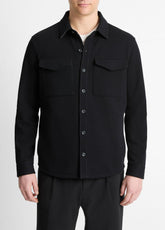 Double-Knit Cotton-Blend Piqué Shirt Jacket in Shirt Jackets - BLACK/MEDIUM HEATHER GREY