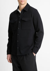 Double-Knit Cotton-Blend Piqué Shirt Jacket in Shirt Jackets - BLACK/MEDIUM HEATHER GREY