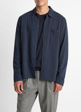 Sueded Cotton Jersey Button-Front Shirt in Long Sleeve - COASTAL BLUE