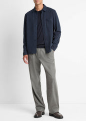 Sueded Cotton Jersey Button-Front Shirt in Long Sleeve - COASTAL BLUE