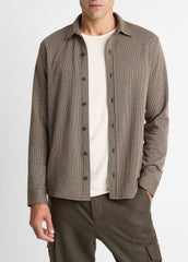 Houndstooth Cotton-Blend Button-Front Shirt in Long Sleeve - DARK ROAST COMBO