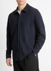 Cotton Piqué Button-Front Shirt in Long Sleeve - COASTAL BLUE