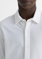 Cotton Piqué Button-Front Shirt in Long Sleeve - OPTIC WHITE