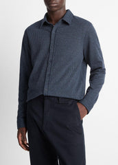 Houndstooth Cotton-Blend Button-Front Shirt in Long Sleeve - COASTAL COMBO