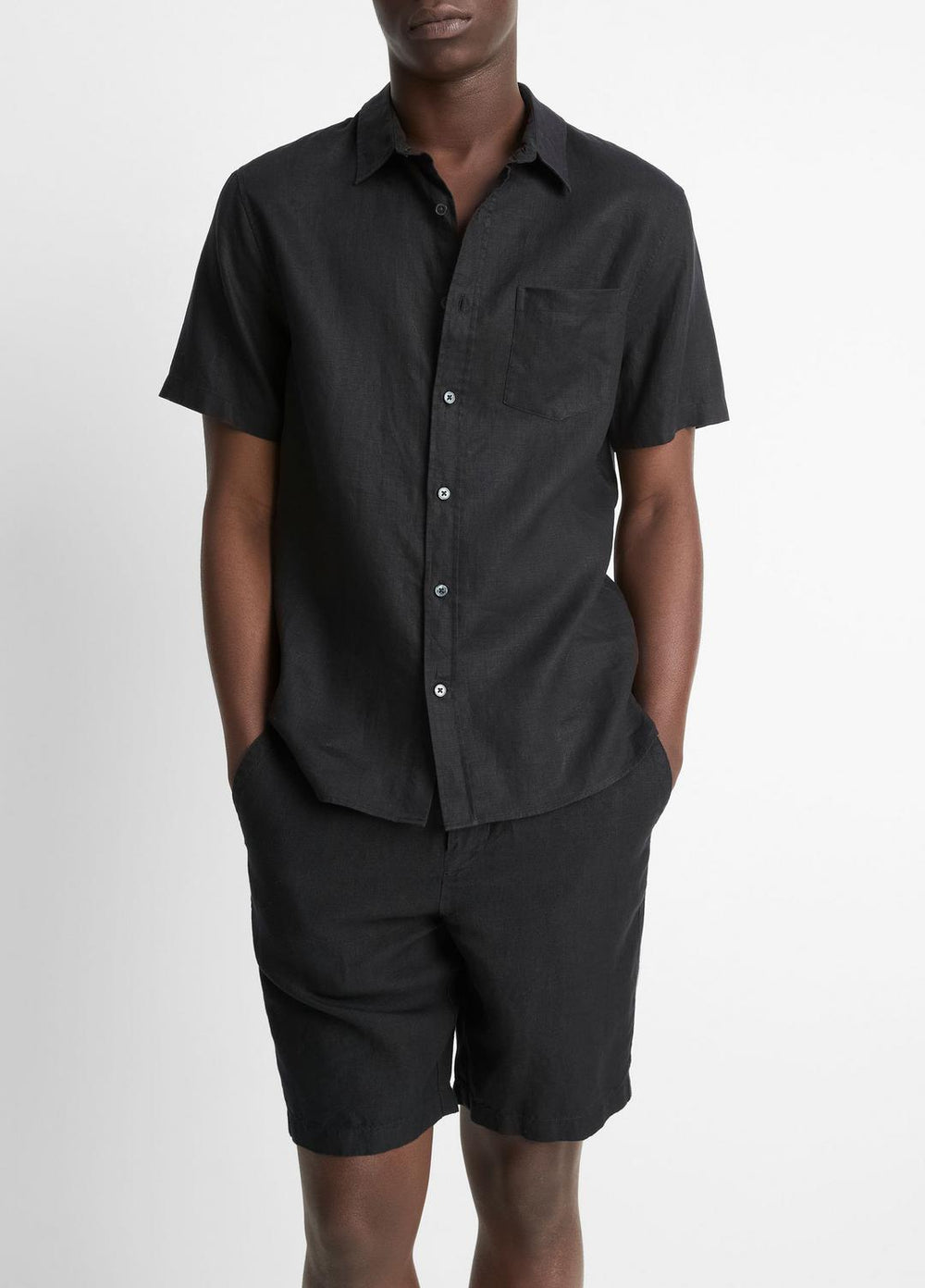 Linen Short-Sleeve Shirt in Short Sleeve - BLACK