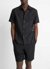 Linen Short-Sleeve Shirt in Short Sleeve - BLACK