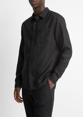 Linen Long-Sleeve Shirt in Long Sleeve - BLACK