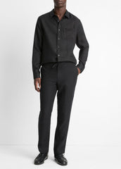 Linen Long-Sleeve Shirt in Long Sleeve - BLACK